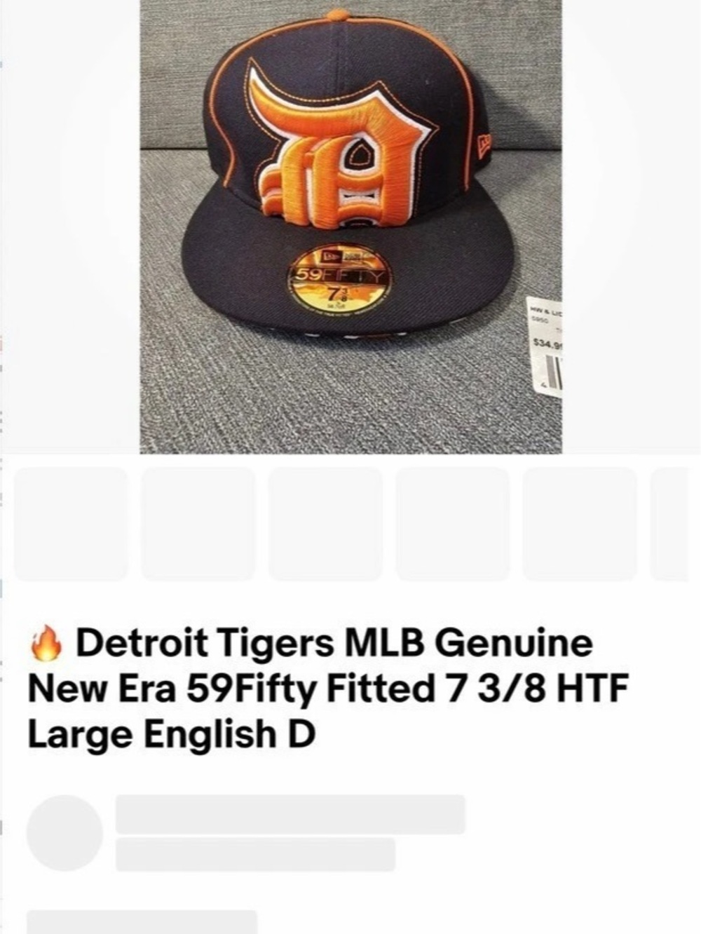 New Era Detroit Tigers New Era 59FIFTY Fitted Hat Fitted Hat Size 7 3/8